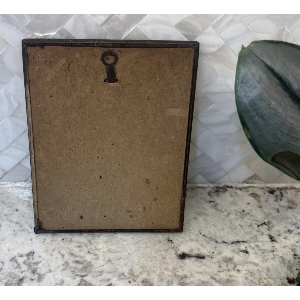 2 Vintage Convex Glass Reverse Painted Wall Art Victorian‎ Lady Child Garden 4x5